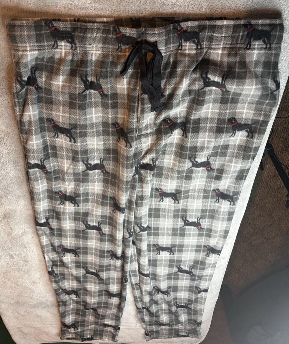 NWT IZOD Mens Pajama Pants XL Sueded Fleece Plaid Black Lab Dog Sleepwear Lounge
